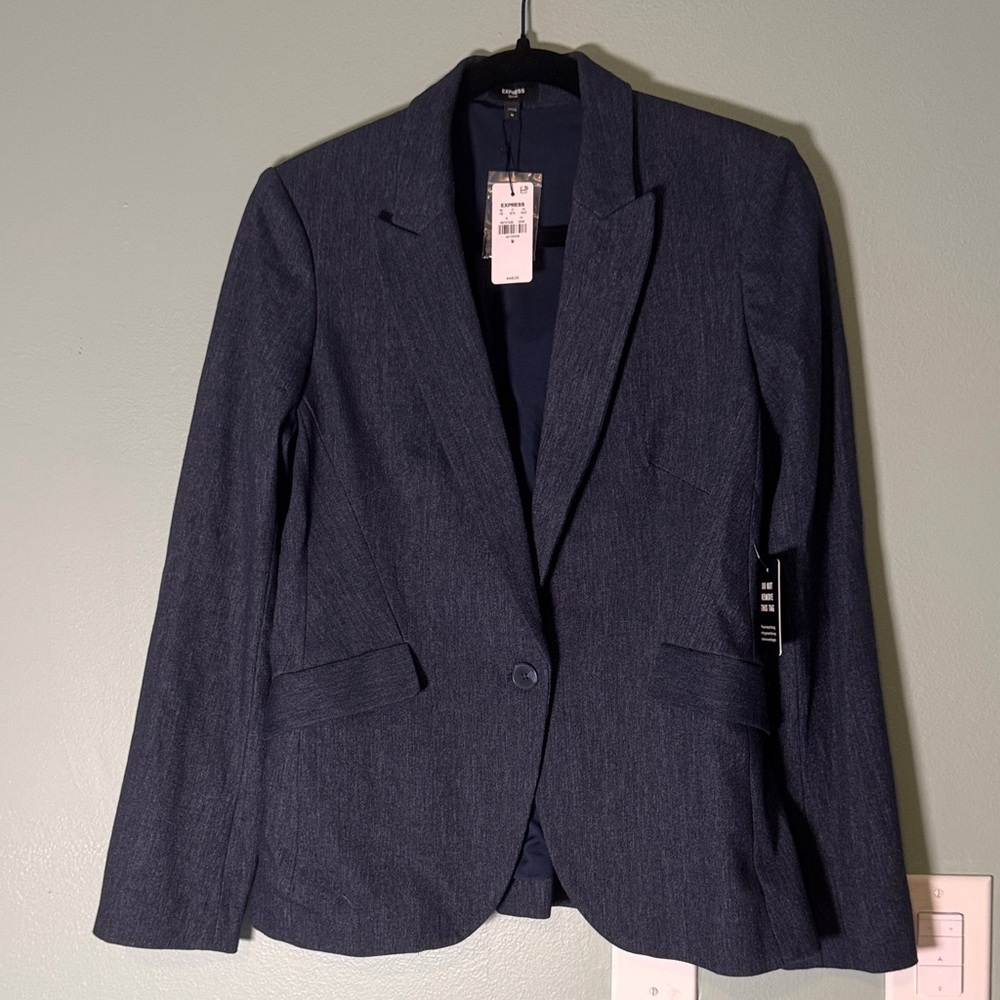Express Navy Textured Notch-Lapel Blazer - Picture 4 of 6